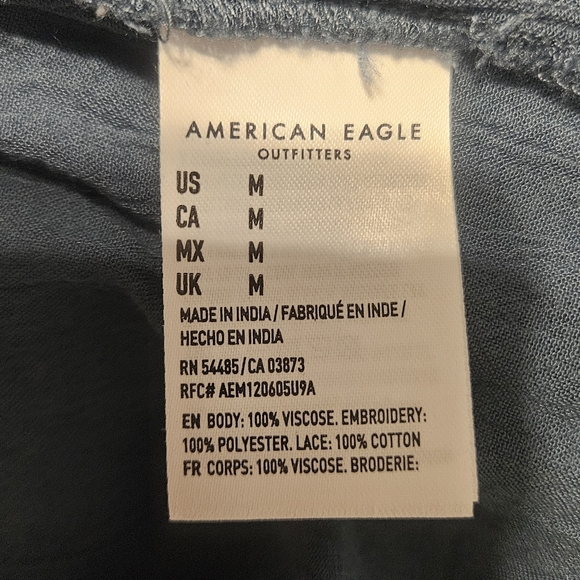 American Eagle Outfitters Blue and Tan Embellished Long Sleeve Blouse - Picture 6 of 6